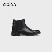 杰尼亚 Zegna）男士黑色手工抛光牛皮Cortina切尔西靴LHMSF-A5066Z-NER-6