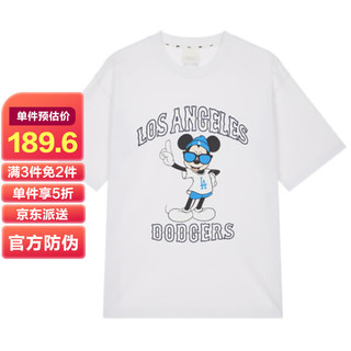 MLB 迪士尼米奇联名 男女款圆领短袖T恤 31TSK3 白色 L