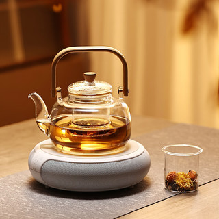 诺洁仕（LOCUS）新款电陶炉茶炉大火力1200W透明聚能面板多功能煮茶咖啡小型电热煮茶器 冰川白1200W茶炉+提梁壶Q款(煮茶内胆)