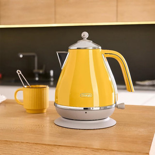 德龙（Delonghi）电水壶 1.7L大容量烧水壶 304加厚不锈钢 2000W大功率自动断电 可视水位线KBOC2001意大利复古系列 波西塔诺黄（KBOC2001.Y）