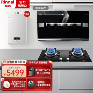 Rinnai 林内 恒温燃气热水器QS04 挥手智控侧吸油烟机 5.0大火力钢化玻璃面板燃气灶 16QS04+NM09J+2E03M