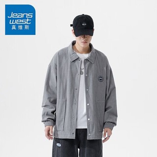 JEANSWEST 真维斯 夹克男2023夏季宽松翻领落肩长袖潮男外套复古男士上衣灰色2XL