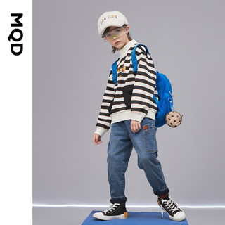 MQD童装男童加绒加厚条纹卫衣冬新款儿童保暖韩版立体口袋卫衣 黑白条 120cm(120cm)