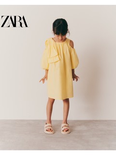 ZARA 夏装新款 童装女童 蝴蝶结饰府绸连衣裙 1420064 300