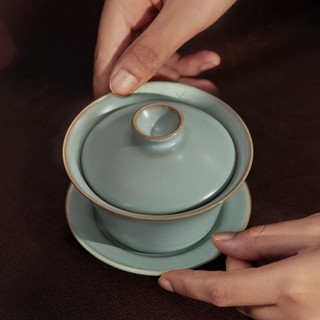 东道 三宝盖碗茶杯 110ml 天青色
