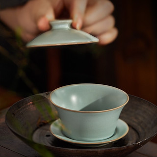 东道 三宝盖碗茶杯 110ml 天青色