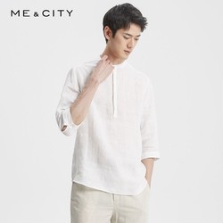MECITY ME&CITY男提花方格亚麻七分袖衬衫520052