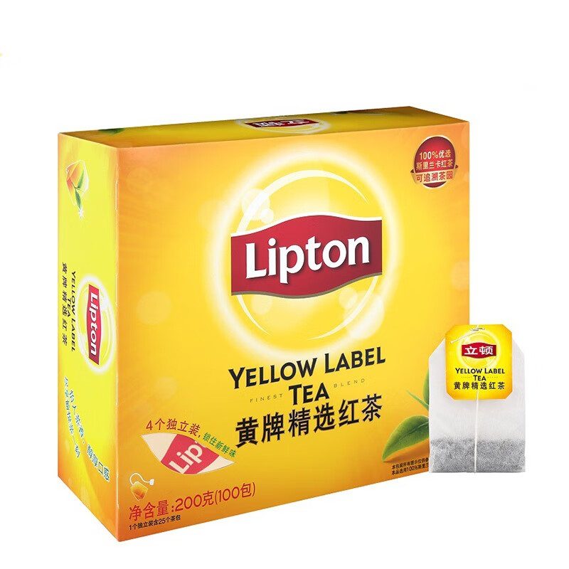 88VIP：Lipton 立顿 黄牌精选红茶商务招待袋泡茶自制奶茶办公室提神下午茶