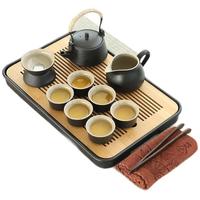 祥业 黑陶落雁提梁壶+长方黑茶盘 9件套