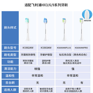 凯沃斯（KAWOCHE）适配飞利浦电动牙刷头HX9362HX6950HX6730HX9340通用替换刷头 钻石亮白型白Plus