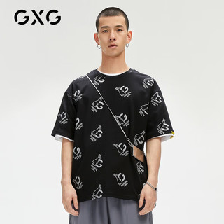 GXG男装 多色潮流印花T恤合集 紫色印花T恤-GC144510G 180/XL