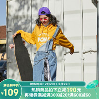 波尼 PONY 卫衣男女连帽套衫经典款休闲运动服情侣上衣01U2HA34 黄色 L（180/100A）