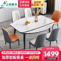 上林春天 亮光岩板餐桌椅组合 1.4米一桌六椅