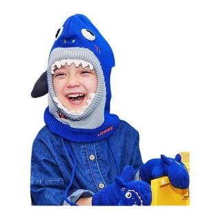lemonkid 柠檬宝宝 男女童通用套头一体帽 LK2200006 加绒款 海洋蓝鲨鱼 S