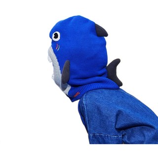 lemonkid 柠檬宝宝 男女童通用套头一体帽 LK2200006 加绒款 海洋蓝鲨鱼 S