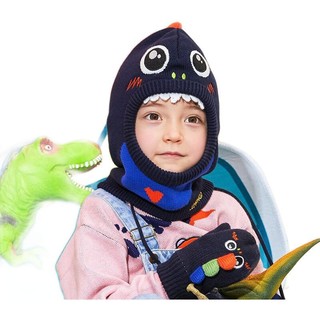 lemonkid 柠檬宝宝 男女童通用套头一体帽 LK2200006 加绒款 宇宙蓝恐龙 S