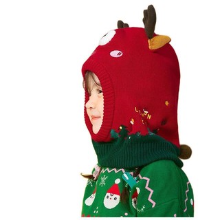 柠檬宝宝 男女童通用套头一体帽 LK2200006 加绒款 圣诞红麋鹿 S