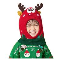 柠檬宝宝 男女童通用套头一体帽 LK2200006 加绒款 圣诞红麋鹿 M