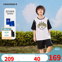 Converse 匡威童装男童短袖T恤短裤2件套2023夏季新款儿童经典星星套装 正黑色 140/68