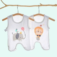 有彩婴幼儿夏季薄款半背衣圆肚兜新生儿护肚兜男女宝宝纱布护肚脐围兜 大象+小狮子（连脚） 80码(适合9-12个月)