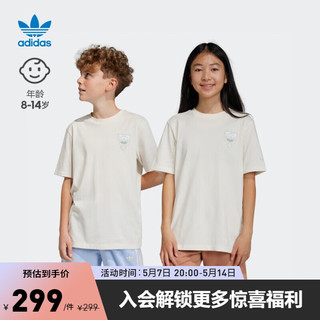 adidas 阿迪达斯 官方三叶草女大童夏季新款宽松运动圆领短袖T恤 粉白 152CM