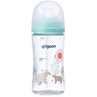 Pigeon 贝亲 婴儿宝宝玻璃奶瓶第3代 仿母乳耐热宽口径自带M号240ml 彩绘小熊