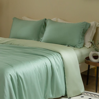 AIDLI 100支新疆长绒棉贡缎纯色四件套床上用品双人被套床单套件 雪松绿 200*230cm四件套（1.5/1.8m床）