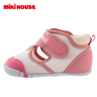 MIKIHOUSE日本制男女宝宝双层网眼材质刺绣一段学步凉鞋 粉色 11.5cm