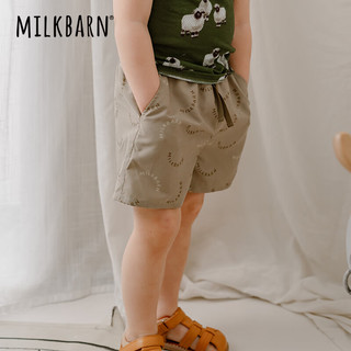 Milkbarn2023新款儿童夏季短裤男童女童沙滩裤休闲五分裤中小童裤子 绿色LOGO 100cm(2-3Y)