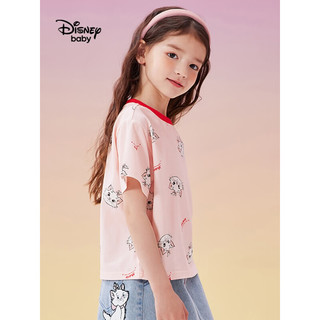 迪士尼（Disney）童装女童针织短袖t恤棉2023新款夏季衣服宝宝儿童可爱半袖上衣 粉底玛丽猫 140