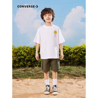 Converse 匡威童装男女童短袖T恤2023夏季新款儿童笑脸印花休闲短T上衣 纯白色 160/80