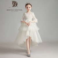 伯莎丹顿（BERTHA DENTON）轻奢女童礼服公主裙生日蓬蓬纱花童婚纱高端走秀主持人钢琴演出服 白色带袖 120cm