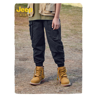 Jeep童装男童裤子2023春季新款纯棉透气经典时尚潮酷百搭儿童工装裤 黑色 130cm