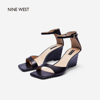 NINE WEST 玖熙 2022年夏季新款方头一字带凉鞋复古坡跟女时尚女鞋