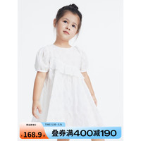 Annil 安奈儿 童装女小童短袖连衣裙2023年夏装新款度假风纯棉花边印花公主裙子 白调花 90cm