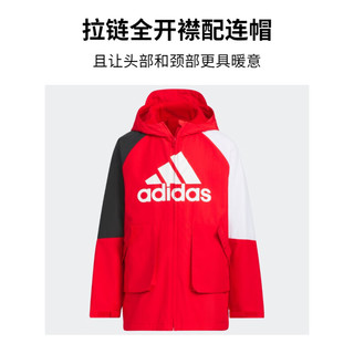 adidas阿迪达斯官方轻运动男大童抗风透湿疏水宽松连帽夹克外套 浅猩红/白 152CM