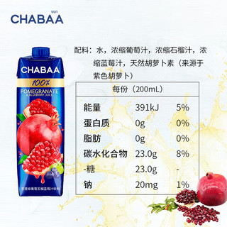 CHABAA 芭提娅 泰国原装进口  芒果百香果汁  1L*1瓶