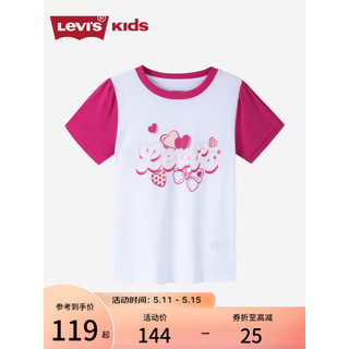 Levi's李维斯童装23夏季女童撞色短袖T恤儿童甜美风上衣 明亮白 120/60(6)