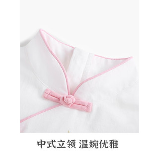 Classic Teddy精典泰迪女童汉服套装儿童短袖裙子两件套中大童装夏季薄款衣服新 牵牛花白色+粉色 130