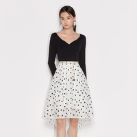 早春假两件绣花网布长袖连衣裙 XS 白色