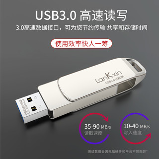 兰科芯U盘 128G USB3.0高速移动优盘定制刻字金属车载手机电脑两用小尤盘正品创意学生正版upan 128g u盘