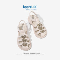 TEENMIX 天美意 女童凉鞋2023夏季新款时尚儿童公主鞋子软底中大童沙滩鞋潮 米色 32码