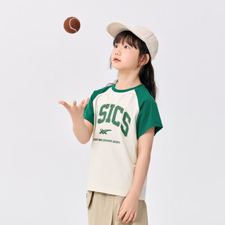 asics/亚瑟士童装2023年夏新款儿童男女童针织印花短袖运动T恤 313复古绿 120cm