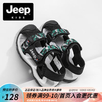 Jeep儿童包头凉鞋夏季软底中大童沙滩鞋童鞋男童防滑夏款2023新款 黑色 28 鞋内长约17.9cm