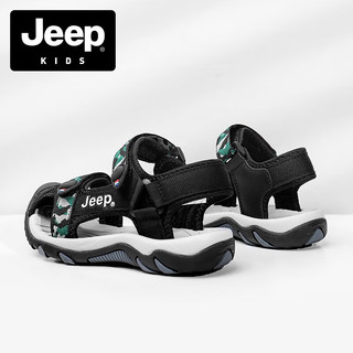Jeep儿童包头凉鞋夏季软底中大童沙滩鞋童鞋男童防滑夏款2023新款 黑色 28 鞋内长约17.9cm