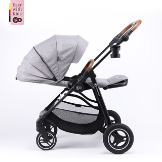 KinderKraft婴儿推车可坐可躺轻便折叠双向高景观婴儿车新生儿宝宝儿童手推车 气质灰铝材