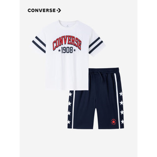 Converse 匡威童装男女童短袖T恤短裤2件套2023夏季新款儿童速干凉爽童装 藏青蓝 160/76(L)