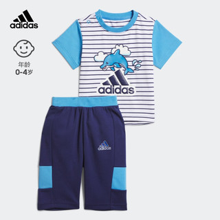 adidas阿迪达斯官方轻运动男婴童夏季新款运动短袖套装IQ0842 脉冲蓝/黑色/深蓝/脉冲蓝 92CM