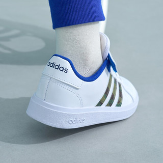 adidas阿迪达斯轻运动GRAND COURT 2.0 EL男小童魔术贴运动板鞋 白色/棕色/绿色 33.5(205mm)