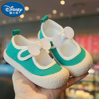 迪士尼（Disney）女童帆布鞋新款小孩公主鞋浅口包头儿童单鞋软底宝宝婴儿学步鞋子 绿色 20码鞋内长约13cm